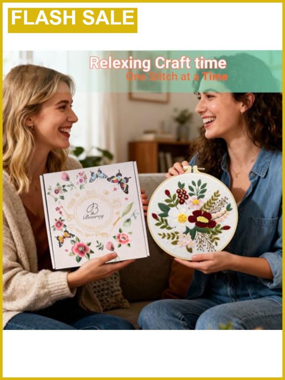 4 Set Embroidery Kit for Beginners Pre-Printed Patterns Hoop Thread Needles - Picture 4 of 5